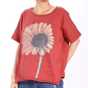 BUYKUD Short Sleeve Sunflower Printed T-Shirt